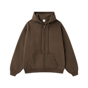 Sweat à capuche épais en coton épais pour hommes avec épaule tombante Streetwear zippé imprimé de logo personnalisé pour l'hiver-Teint uni - Product Image 6