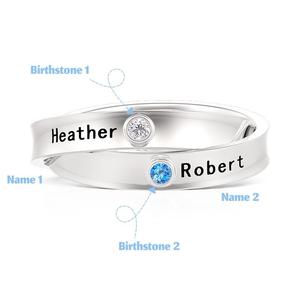 Anello Personalizzato Jeulia con Nome e Pietra Portafortuna a Doppio Cerchio per Anniversario di Fidanzamento - Product Image 4
