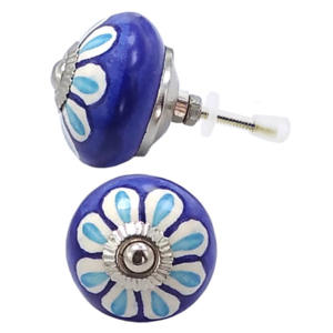 Poignées et poignées d'armoire de tiroir de porte en céramique ronde bleue - Product Image 2
