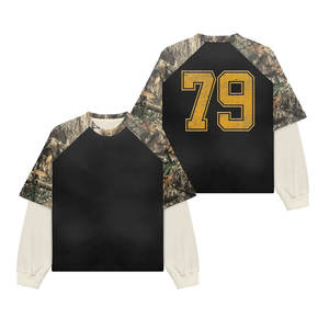 Camiseta de manga larga de gran tamaño de doble capa con lavado ácido de algodón 100% para hombre, camiseta de Fitness de retales con estampado de pantalla y DTG - Product Image 4