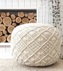 Puf de macramé bohemio hecho a mano, asiento acolchado de algodón puro suave, taburete redondo de decoración Bohemia para sala de estar - Product Image 5