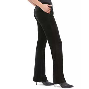 Pantaloni Calvin Klein da Donna in Velluto Nero, Stile Svasato a Matita, Vita Media, Traspiranti, Eleganti, con Effetto Stropicciato, Taglia XL - Product Image 3