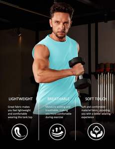 เสื้อกล้ามคอกลมสำหรับผู้ชายใส่ไปยิมเสื้อกล้ามออกกำลังกายแห้งเร็วเสื้อออกกำลังกายแขนกุดด้านหลังผ้าตาข่ายมีโลโก้ - Product Image 3