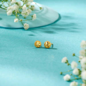 Pendientes de botón Sunny Glow Gold para mujer, joyería de fiesta geométrica vintage con circonita - Product Image 1