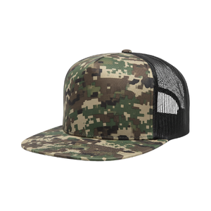 ODM OEM Estructurado 5 Panel Trucker Sombreros Malla negra Impresión digital Camuflaje Logotipo personalizado Gorras deportivas en blanco para caza Trekking - Product Image 1