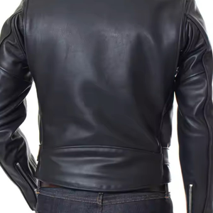 <b>Men's</b> Black <b>Biker</b> Slim Fit Stand Collar PU Leather Bomber <b>Jacket</b> Front Logo Waterproof & Windproof Premium Leather - Product Image 5