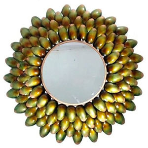 Modern Flower <b>Leaf</b> Brass <b>Wall</b> Mirror Stylish Hanging <b>Decor</b> with Metal Frame for Elegant Touch to Any Room or Home Design - Product Image 2