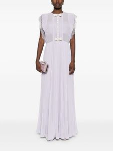 Robe de soirée blanche de style vintage col rond sans manches à volants embellissement longue robe de bal au sol perles de taille naturelle - Product Image 4