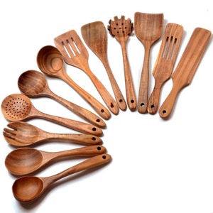 El juego de utensilios de madera de teca de Acacia incluye soporte para cuchara y soporte gran oferta - Product Image 1