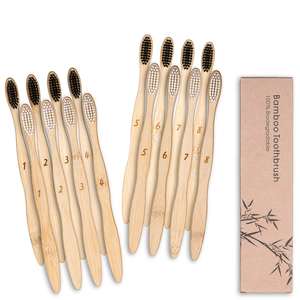 Logo de brosse à dents en bambou à long manche naturel 100% personnalisé pour adultes et enfants - Product Image 1