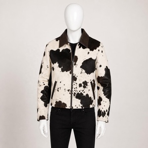 Blouson Bomber Homme en Cuir Véritable Motif Cuir de Vachette Style Motard Personnalisable Col Rabattu Fermeture Éclair Coupe Droite Hiver - Product Image 1