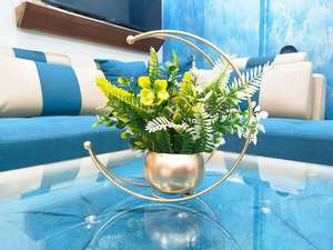 Metal Flower <b>Vase</b> with Gold Finish Metal Geometrical Half Moon Design Flower Pot Stand | <b>Table</b> Top Decorative Flower Pot | - Product Image 3