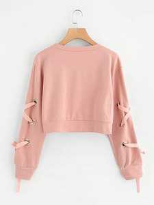 OEM High Quality Womens Plain Color Hoodie Breathable Crop <b>Top</b> Long Sleeve Pullover - Product Image 5
