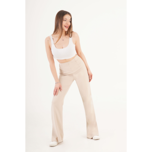 Pantalones Acampanados de Mujer al por Mayor con Abertura Lateral en Color Piedra y Diseño de Campana, Tejido de Mezcla de Viscosa para Minoristas de Boutiques - Product Image 4