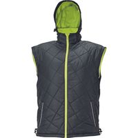 Gilet thermique matelassé imperméable haute visibilité unisexe avec bordure vert citron et fermeture éclair, certifié EN pour usage professionnel