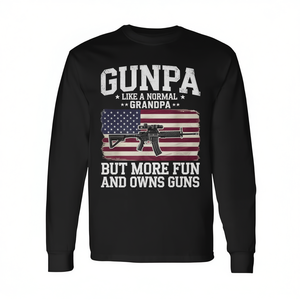 Maglietta a maniche lunghe Gunpa nera con bandiera americana e grafica di pistola per nonno - Product Image 2