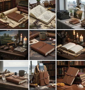 Cuaderno de cuero A5 genuino hecho a mano, diario, cuaderno de bocetos recargable con papel de algodón forrado/sin forro - Product Image 4