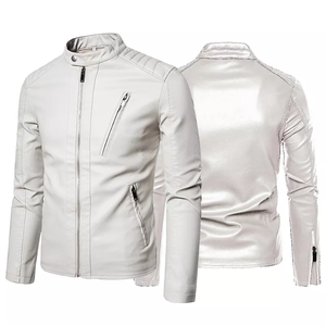 Chaqueta de Cuero Vacuno Genuino para Hombre, Corte Entallado, Estilo Británico Vintage, Cuello Alto, Logotipo Frontal, Color Negro, Venta al Por Mayor - Product Image 1