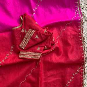 Saree de seda de organza pura y suave con bordado de secuencia pesado de 3 mm 2 colores ropa india y paquistaní - Product Image 5