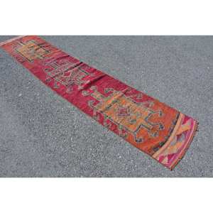 Alfombra de lana turca Vintage, diseño de retazos rojos y naranjas, área grande rectangular (21x113 pies), decoración de estilo tradicional, respaldo de látex - Product Image 2