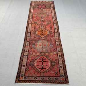 Turkish Rug, 3.8x12.1 ft <b>Runner</b> Rug, <b>Red</b> Brown Herki Wool Rug - Product Image 1