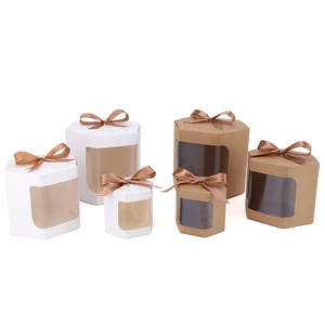 Caja de regalo con ventana visual, caja de papel Kraft con ventana de Color sólido Simple blanco, caja de dulces con cinta para ventana de embalaje de regalo pequeño de vacaciones - Product Image 1