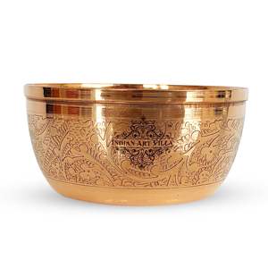 Cuenco Katori de Cobre Puro de 8 oz con Diseño en Relieve Hecho a Mano por Indian Art Villa, Vajilla Oriental para el Hogar y Restaurantes - Product Image 5