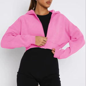 Ensemble de sweats à capuche courts zippés en Spandex/Coton de haute qualité pour femmes, séchage rapide, élégant, pour la gym, avec décoration de badge, sans logo - Product Image 1