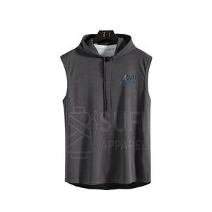 Pakistan Manufactured <b>Men's</b> <b>Sleeveless</b> Winter Workout <b>Hoodies</b>-Solid Design 100% Cotton Fleece Custom Printed Logo & Colors - Product Image 2