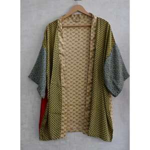 <b>Women</b> Plus Size Knee Length Breathable Silk Boho <b>Kimono</b> Robe Patchwork Indian Printed Nightwear Gown - Product Image 1