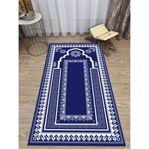 พรมละหมาดสีน้ำเงินกรมท่า: พรมพิมพ์ลายดีไซน์อิสลามสุดหรู พรมบางแบบไม่ถักทอ - Product Image 4