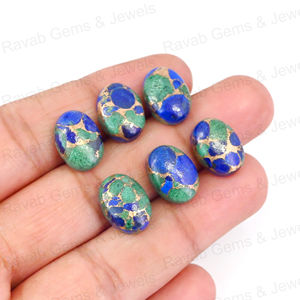 Haute poli Mohave Azurite cuivre lisse 10x14mm forme ovale Flatback Cabochon pierre précieuse en vrac pour faire des boucles d'oreilles bague bijoux - Product Image 2