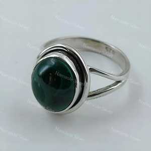 925 Sterling Silver Malachite <b>Ring</b> Natural Green Gemstone Handmade Oval <b>Statement</b> Promise Jewelry for April Birthstone Gift - Product Image 4