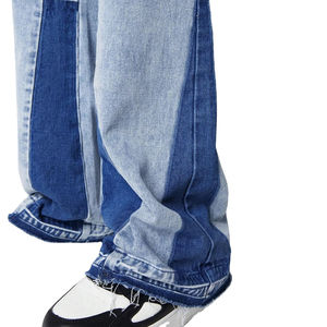 Venta al por mayor de los hombres de encargo de retazos de bloque de color de pantalones vaqueros Cargo acampanados pantalones casuales Unisex poliéster/algodón transpirable de talla grande - Product Image 6