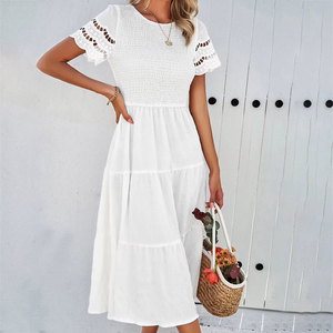 Dropshipping abiti estivi alla moda tinta unita abito cavo da <span class=keywords><strong>donna</strong></span> <span class=keywords><strong>Boho</strong></span> spiaggia a maniche corte <span class=keywords><strong>abbigliamento</strong></span> da <span class=keywords><strong>donna</strong></span> - Product Image 4