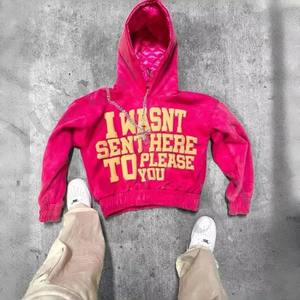 Sudadera con Capucha de Diseño Personalizado, Estampado Puff, 500 g/m², Corte Recortado, Lavado Vintage, Dobladillo Elástico, Sudaderas de Moda para Mujer, Fabricantes de Ropa - Product Image 1