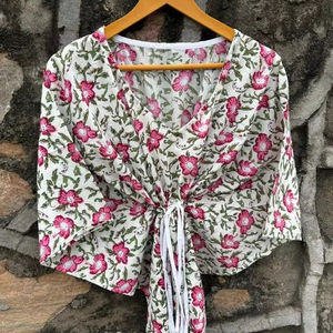 Maxi vestido de algodón orgánico para mujer, colección de verano hecha a mano, caftán rosa con estampado de bloques, caftán informal hasta el suelo - Product Image 1