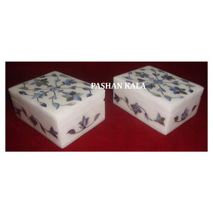 Boîte à bijoux en marbre blanc de meilleure qualité avec finition fine et incrustation de nacre bleue pour mariage et cadeau d'affaires - Product Image 1