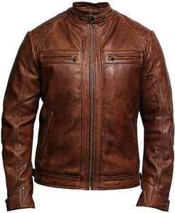 Chaqueta de piel auténtica de motorista personalizada para hombre, tejido satinado, cuello levantado, transpirable, estilo clásico para motocicleta, marrón de invierno, talla 4XL - Product Image 3
