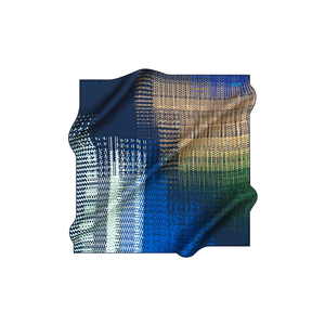Navy Blue <b>Silk</b> Crepe Satin Printed Square Scarf - Product Image 2