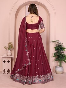 Lehenga Collection Thar Lehenga (Cosido) Lehenga Nuevo lehengha choli rojo oscuro con dupatta - Product Image 4