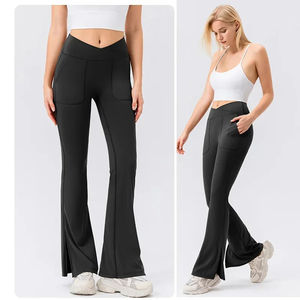 Pantalones de yoga elásticos acampanados con bolsillos V Crossover de cintura alta Bootcut Yoga Leggings Flare Workout Gym Leggings Pocket - Product Image 2