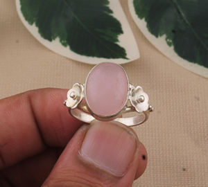 Quartz rose forme ovale bague en Quartz rose bague en argent sterling 925 bague fleur bijoux faits à la main cadeau d'anniversaire - Product Image 2
