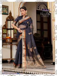 Collection Saree en lin Kota avec Patta tissé Zari pour femmes Prix de gros pour vêtements de fête Vêtements indiens et pakistanais - Product Image 3