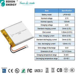 Batería de Litio de Bajo Consumo y Larga Duración Beron Power BL-V 391523 de 120 mAh para Auriculares Bluetooth, Temperatura de Funcionamiento de -20~60 °C - Product Image 2