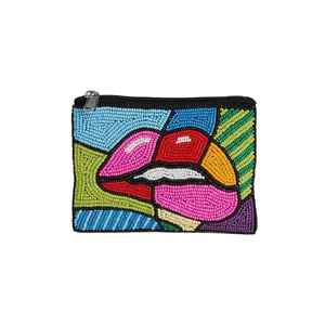 Pochettes artisanales perlées petits sacs à main à fermeture éclair en formes de lèvres saint valentin sacs décoratifs en gros de l'inde faits à la main - Product Image 1