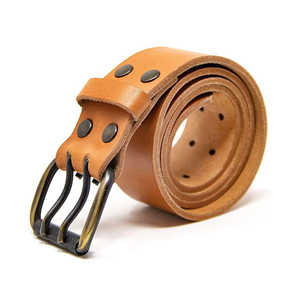 Genuine Leather Casual <b>Belt</b> With Double Prong Iron Buckle Solid Tan Color Durable Cow Hide Men's <b>Belt</b> - Product Image 3