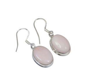 Boucles d'oreilles pendantes en argent sterling 925 avec opale péruvienne rose, pierre précieuse tendance, forme ovale, bijoux faits à la main, cadeau pour mariage et Pâques - Product Image 1