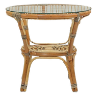 Table basse de balcon de style asiatique faite à la main avec du rotin et du verre, confortable et durable pour la maison, le salon, les meubles