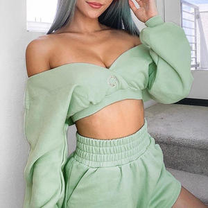 Crop Top Hoodie Embroidered logo Sweatshirt and Sweatpants Jogger <b>Velour</b> <b>Tracksuit</b> Two Pieces Set for <b>Women</b> 2 piece set - Product Image 6